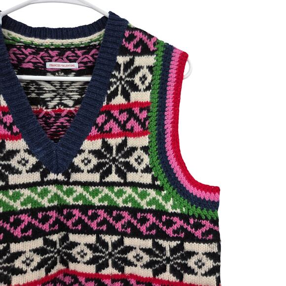 FRANCES VALENTINE MEDIUM LAMBSWOOL FAIR ISLE V-NECK KNIT SWEATER VEST - Picture 5 of 5